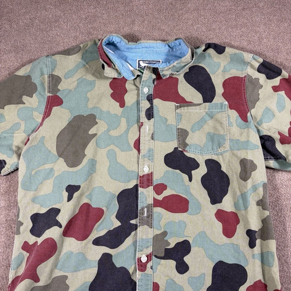 Modern Amusement Shirt Mens XL Multicolor Army Camouflage Cotton Button Up